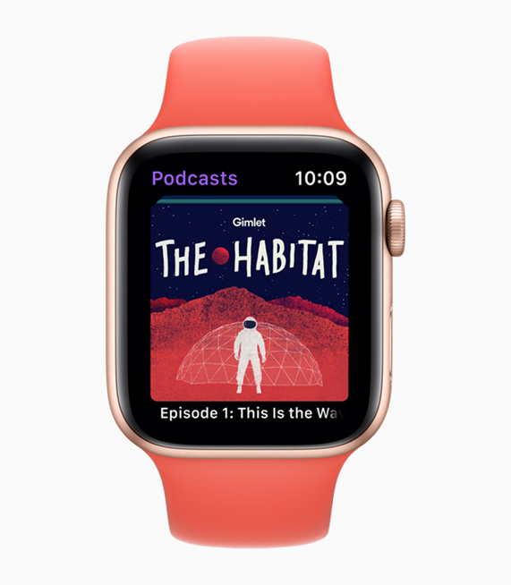 Apple Watch上に表示されたGimlet’s The Habitatポッドキャストのスナップショット。