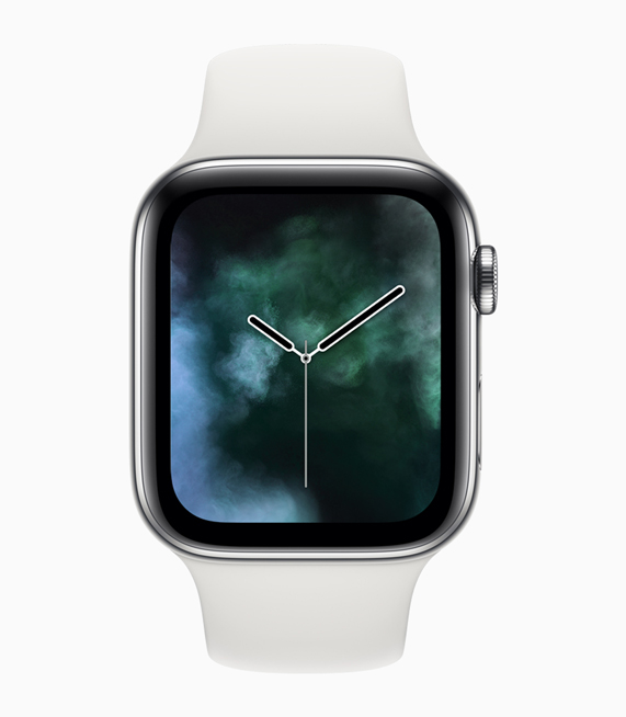 수증기 입자 시계 페이스를 설정한 Apple Watch Series 4