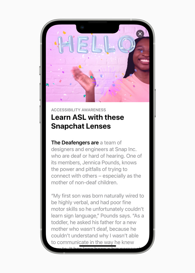 Sur l’App Store, une collection réunit les filtres Snapchat susceptibles de contribuer à l’apprentissage de la langue des signes américaine. 