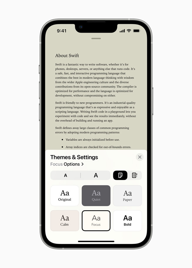 Apple Books shows new themes and customisation options.