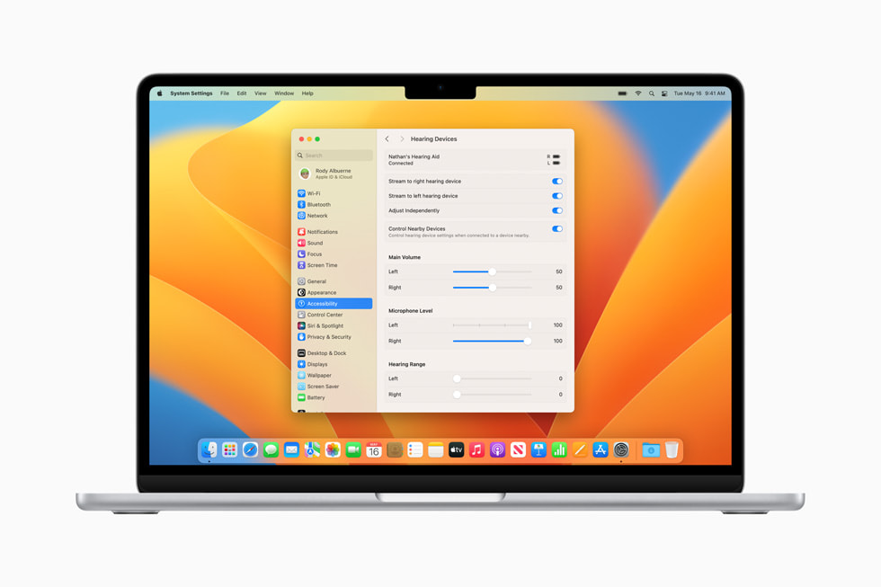 Made for iPhone hearing device pairing displayed on MacBook Air.