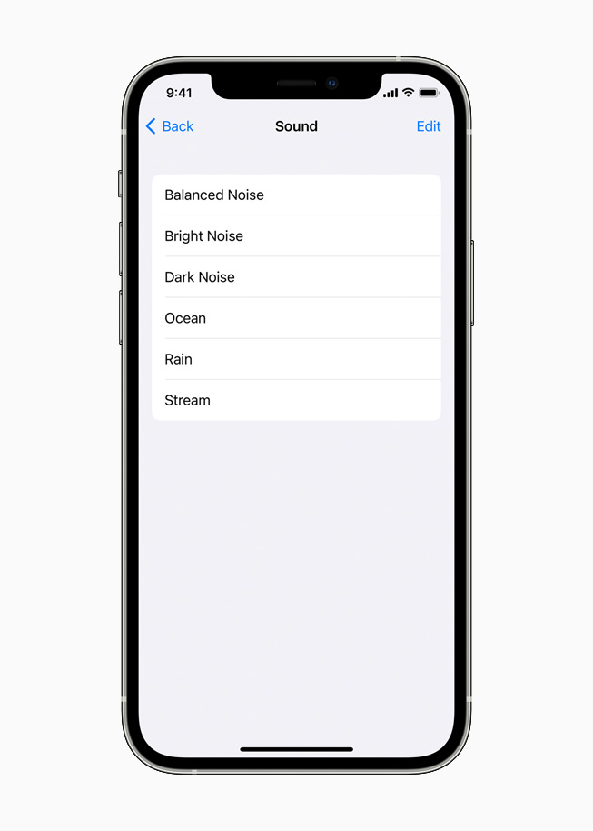 The various background sound options displayed on iPhone 12 Pro.