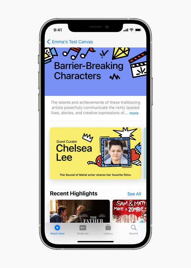Apple TV featured collection displayed on iPhone 12 Pro. 