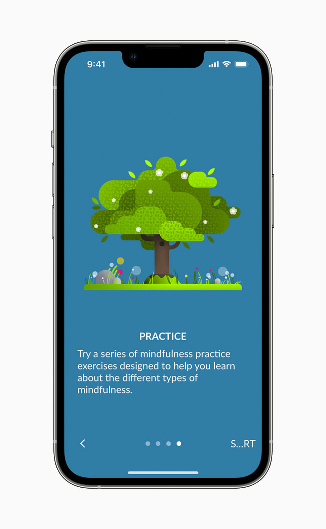Mindfulness Coach app displayed on iPhone 13 Pro.
