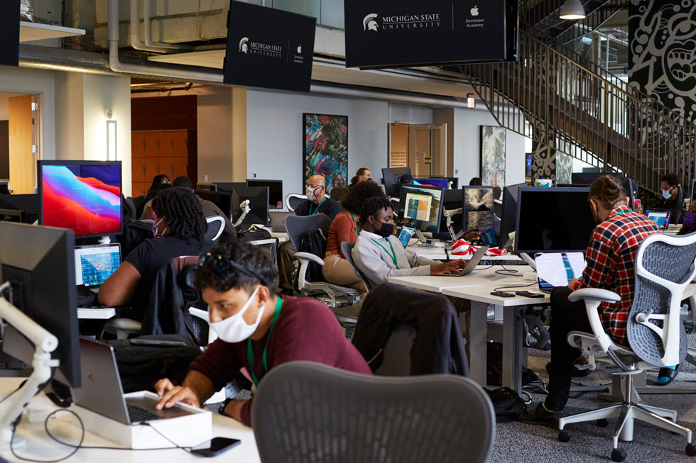 Classroom filled with students in the Detroit Apple Developer Academy.