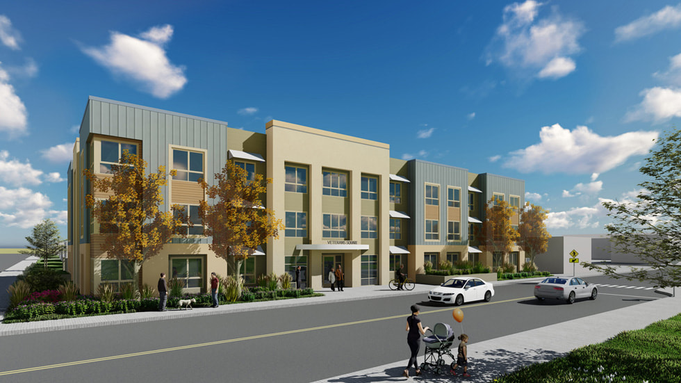 Rendering of Satellite Affordable Housing Associates’ Veterans Square in Pittsburg, California.