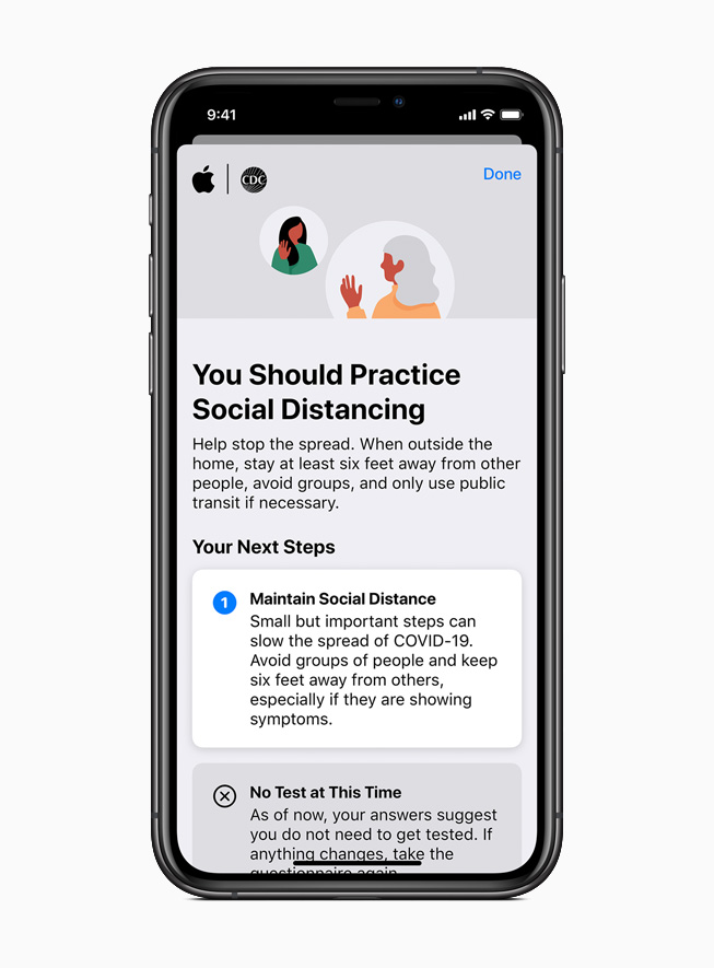 The social distancing screen in the COVID-19 iPhone app.