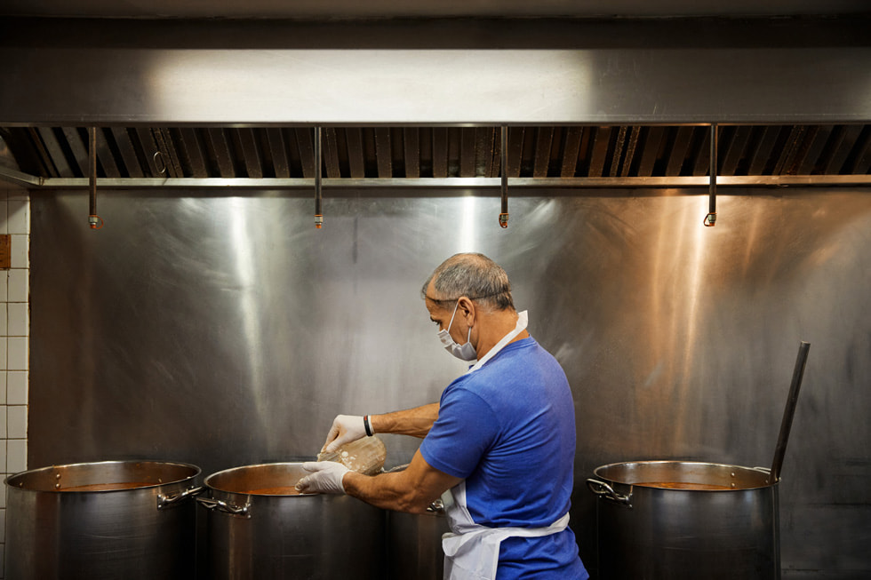 A volunteer at the St. Bart's soup kitchen.