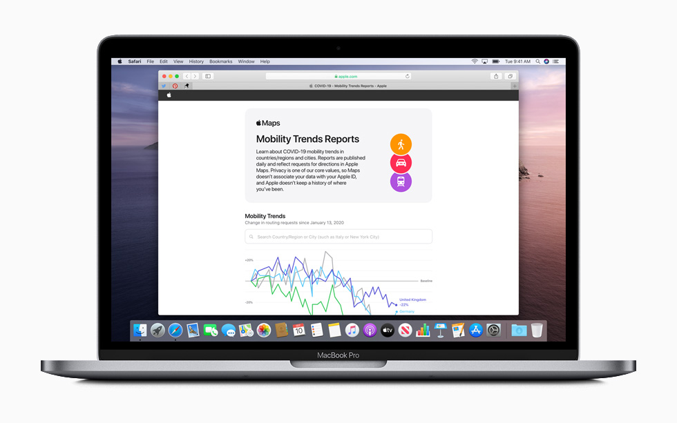 MacBook Proに表示された、モビリティデータの傾向を表示する新しいウェブサイト 