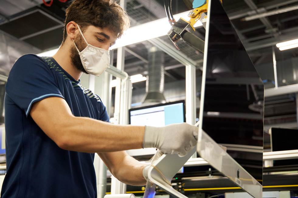 An Apple employee working on the Mac manufacturing line at the Cork campus in Ireland.