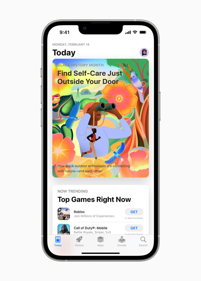 Black History Month i blickfånget i App Store på iPhone 13 Pro.