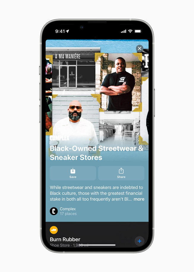 La guida di Complex sulle attività appartenenti a imprenditori neri in Mappe di Apple su iPhone 13 Pro.