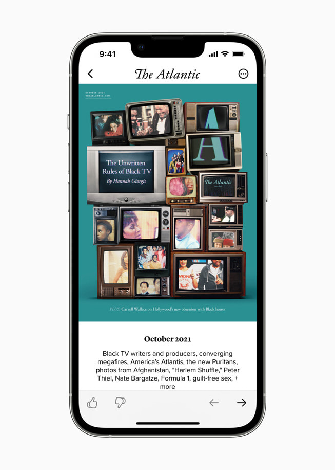 The Atlantic in Apple News displayed on iPhone 13 Pro.