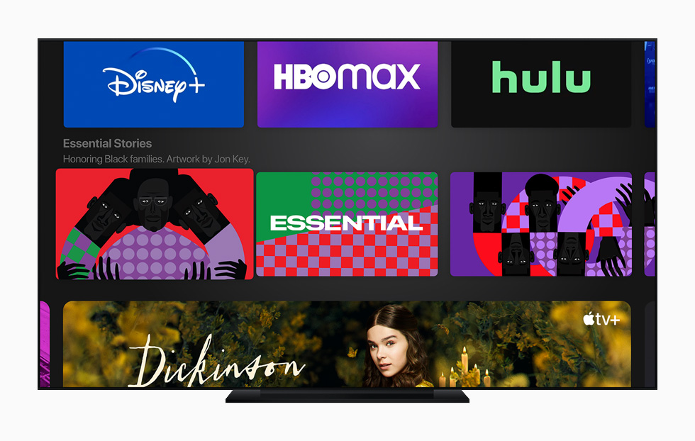 The “Essential Stories” collection is displayed on Apple TV.