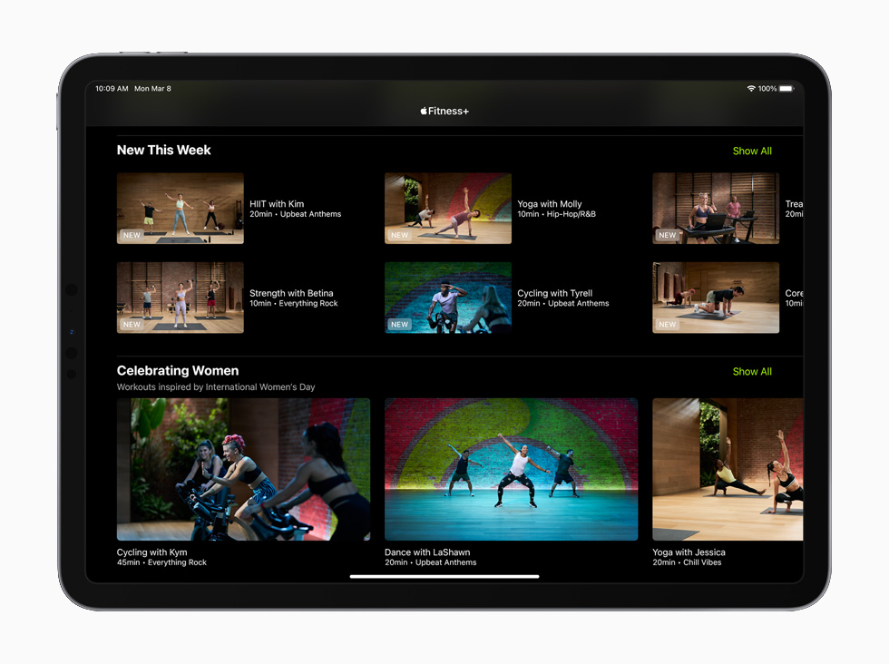 Apple Fitness+ workouts, displayed on the 11-inch iPad Pro.