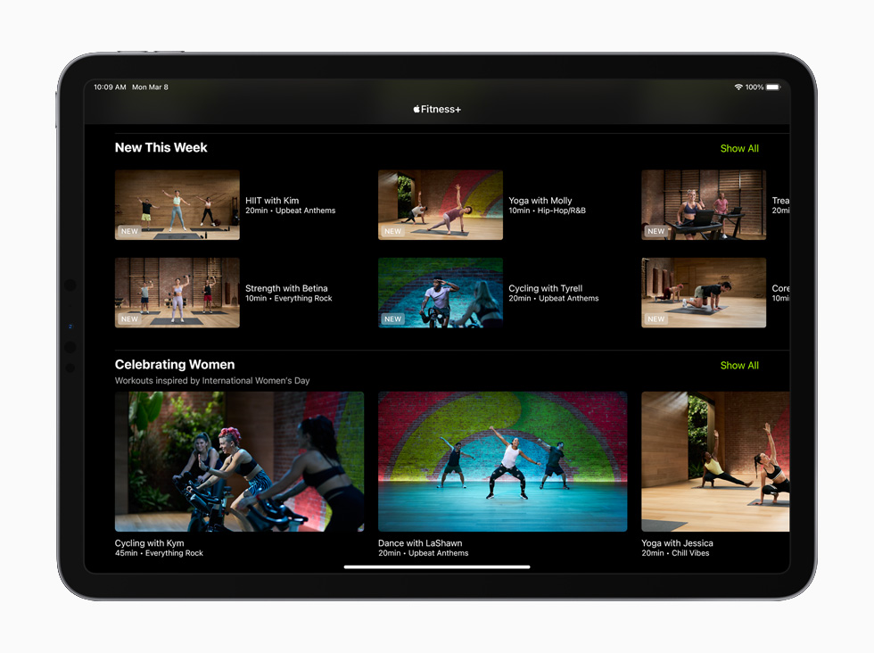 11 inç iPad Pro’da Apple Fitness+ antrenmanları.