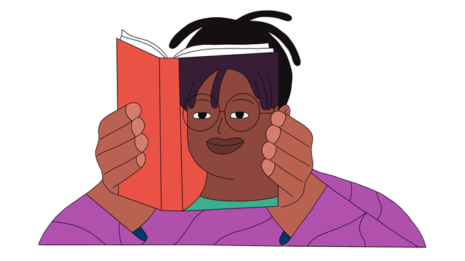 Animated GIF of a Black young reader seeing herself in a memoir.