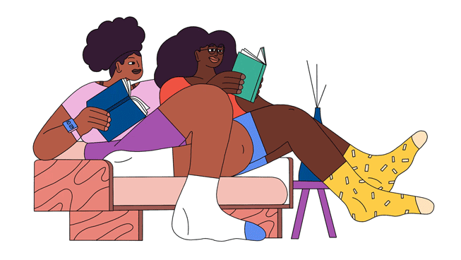 GIF animé montrant des jeunes filles noires en train de lire.