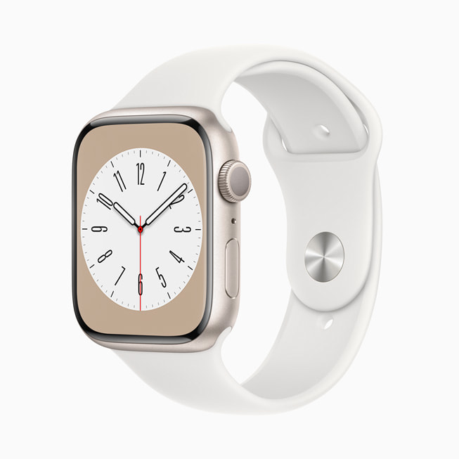 Apple Watch Series 8 mostrado de um ângulo.