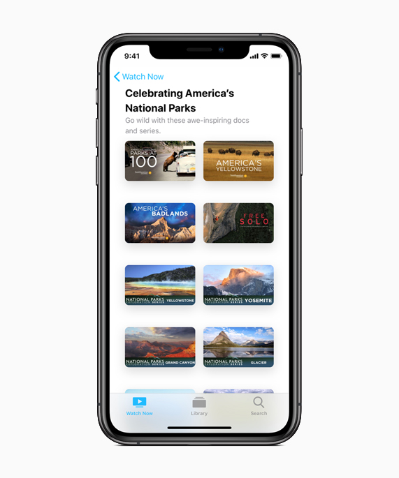 iPhone showing National Parks content on Apple TV.