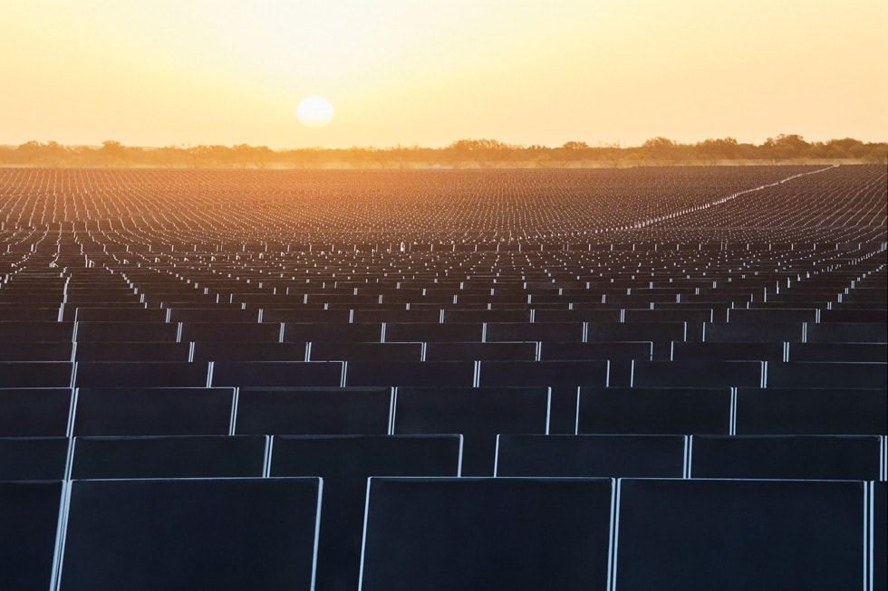 A large field of solar panels in Brown County, Texas.