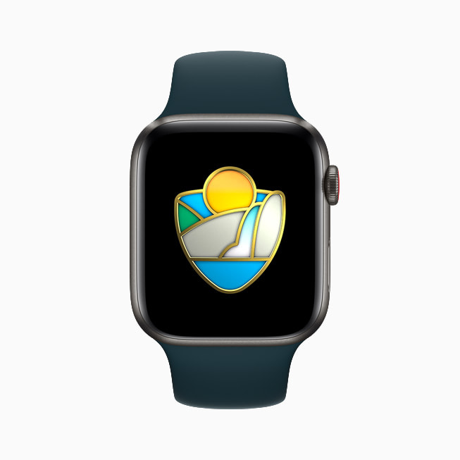 Limited edition national parks Activity Challenge award displayed on Apple Watch Series 6.