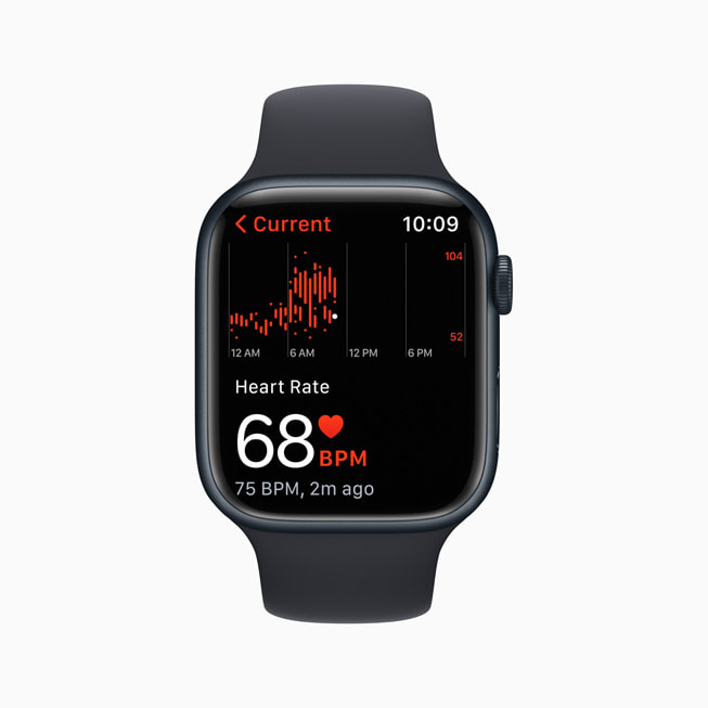 Statistiche sul battito cardiaco su un Apple Watch Series 8.