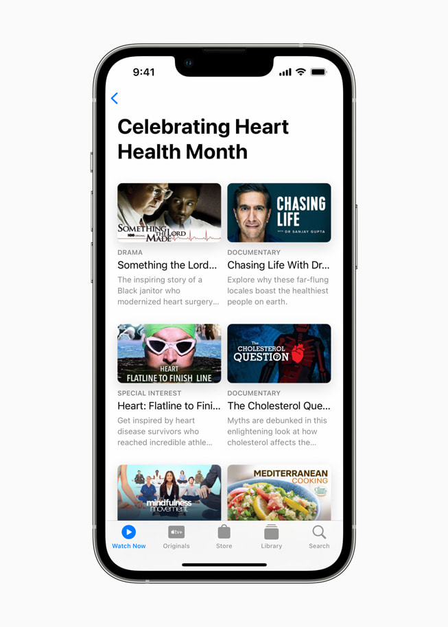 Apple TV muestra una colección de podcasts seleccionados especialmente por el Mes del Corazón.