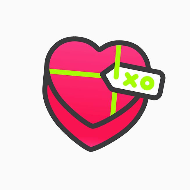 Un autocollant animé de boîte en forme de cœur, créé à l’occasion du défi Activité du Mois du cœur.