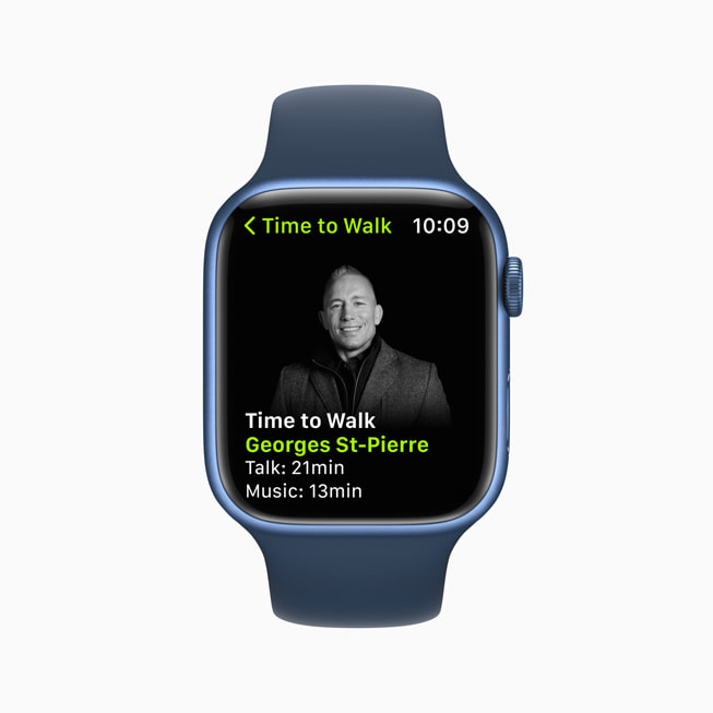 The latest episode of Time to Walk, featuring Georges St-Pierre, is shown on Apple Watch.