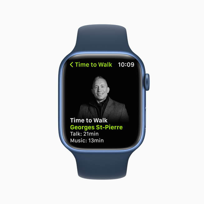 The latest episode of Time to Walk, featuring Georges St-Pierre, is shown on Apple Watch.