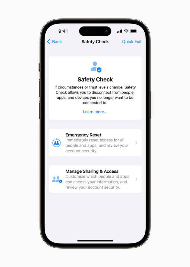 Instellingen voor Veiligheidscontrole op iPhone 14 Pro.