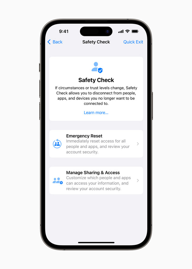 Safety Check controls on iPhone 14 Pro.