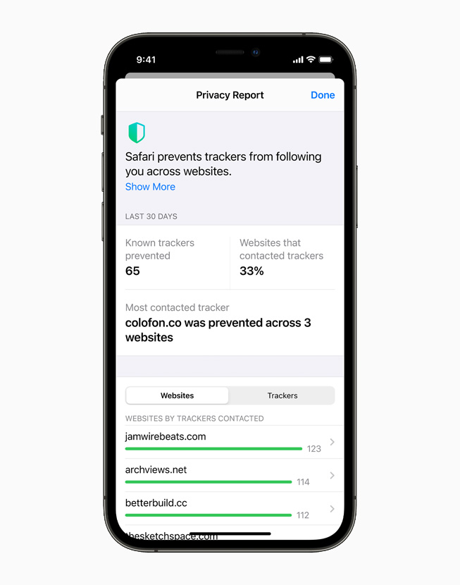 El Reporte de Privacidad de Safari en el iPhone 12 Pro.