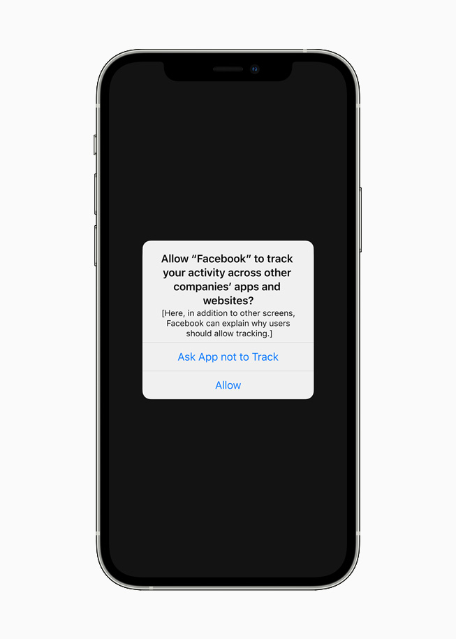 App Tracking Transparency notification displayed on iPhone 12. 