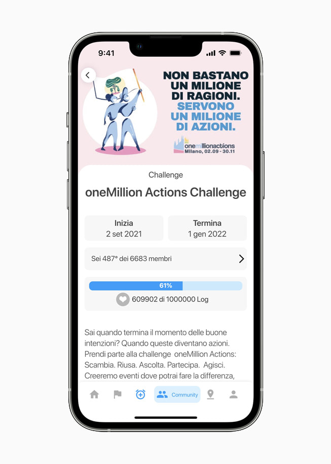 oneMillion Actions Challenge di AWorld su iPhone 13 Pro.