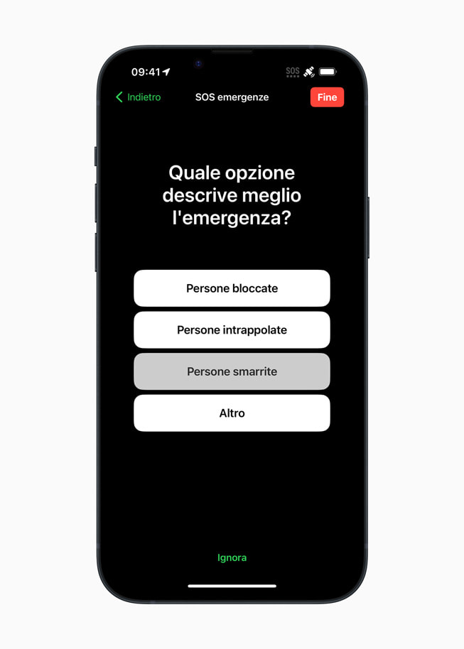 “Quale opzione descrive meglio l’emergenza?” domanda del breve questionario su iPhone 14 Plus.