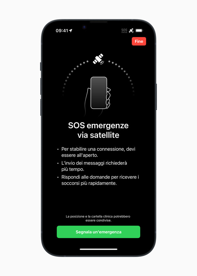 SOS emergenze via satellite su iPhone 14 Plus.