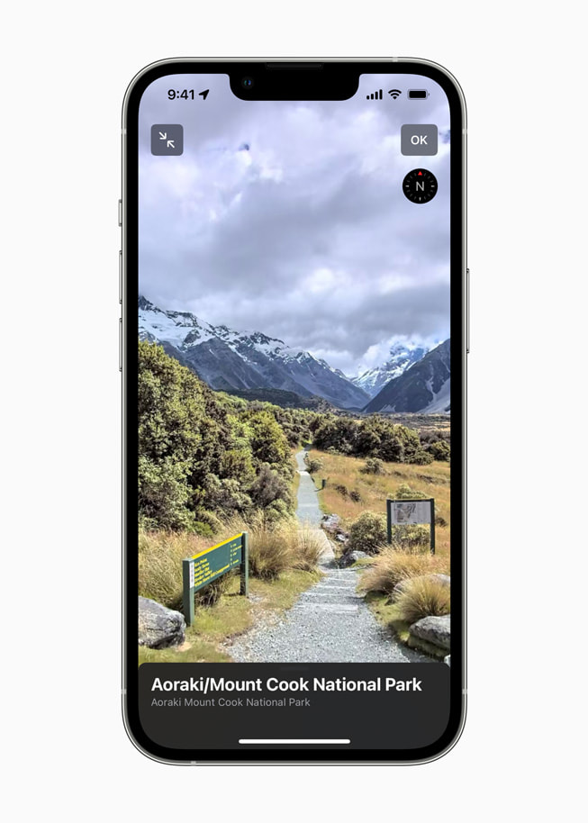 Maps using the Look Around feature of Aoraki Mount Cook National Park on iPhone 13 Pro.