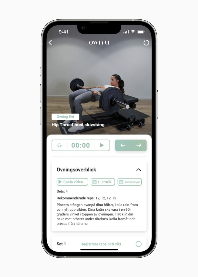 OWNUs appens fitness interface visas på iPhone. 