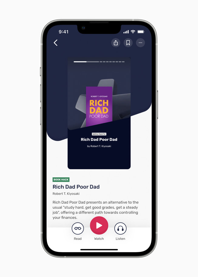 An audiobook excerpt of “Rich Dad Poor Dad” on the Uptime app.