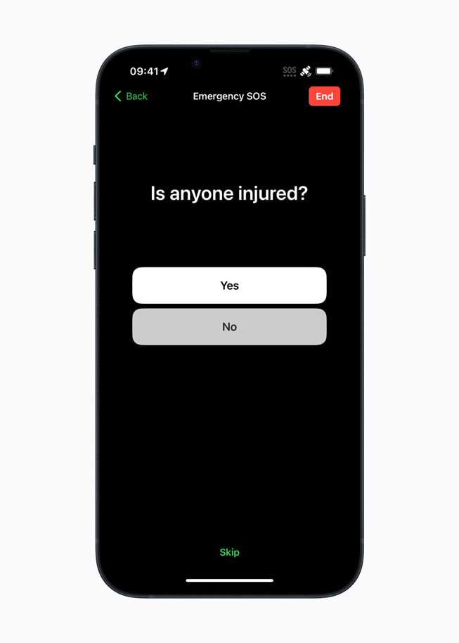 The questionnaire asks users “Is anyone injured?”