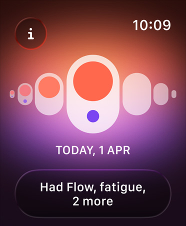 Cycle Tracking page in Health App, calendar indicates menstruation stage, light flow