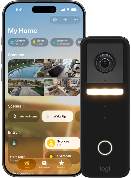 iPhone i kamera monitoringu wykorzystujące funkcje Prywatnego monitoringu w HomeKit.