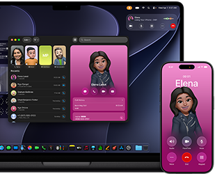 MacBook Pro i iPhone, otwarta aplikacja Telefon, ten sam kontakt wyświetlony na obu ekranach