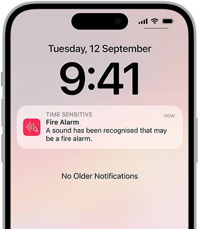 Sound Recognition alert for a Fire Alarm on iPhone.