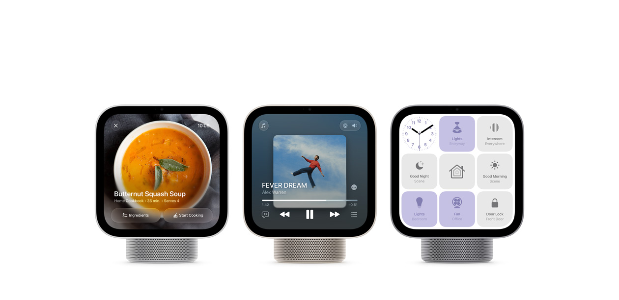 Apple HomeView devices in different colors, showing a variety of apps and functionality