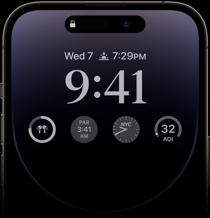 Personalized Lock Screen that is dimmed while the photo, time, and widgets stay visible.
