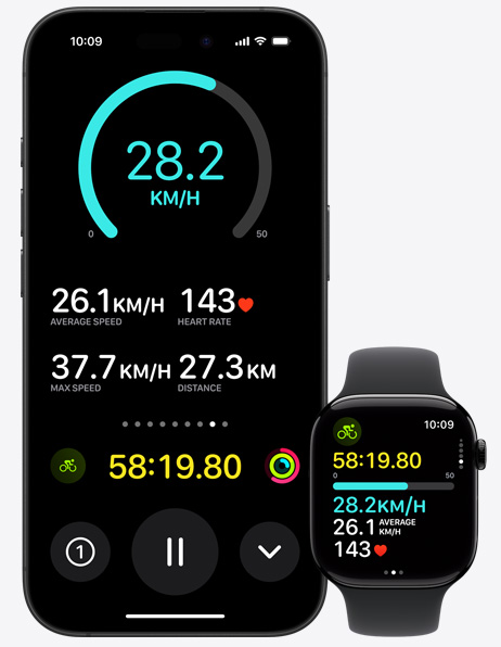 Turn-by-turn directions being shown on both iPhone 15 Pro and Apple Watch Series 9.