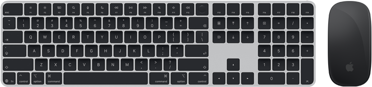 Pohľad zhora na klávesnicu Magic Keyboard s Touch ID a myš Magic Mouse